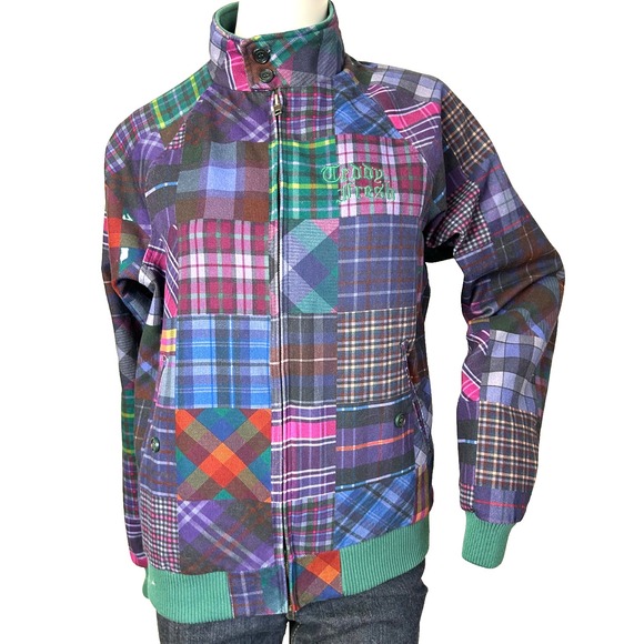 Teddy Fresh Grandpa Jacket Patchwork Plaid Size Small Pocket Multi Color EUC - Picture 2 of 13